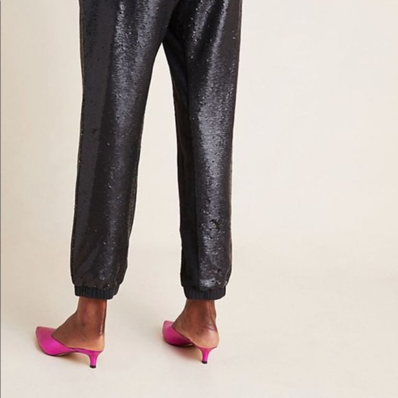 Anthropologie Sequined Maria Joggers Black Sequin Medium - Picture 2 of 16
